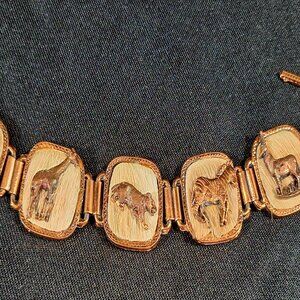 Rare Vintage Handmade Copper African Safari Panel Bracelet Animal Hair